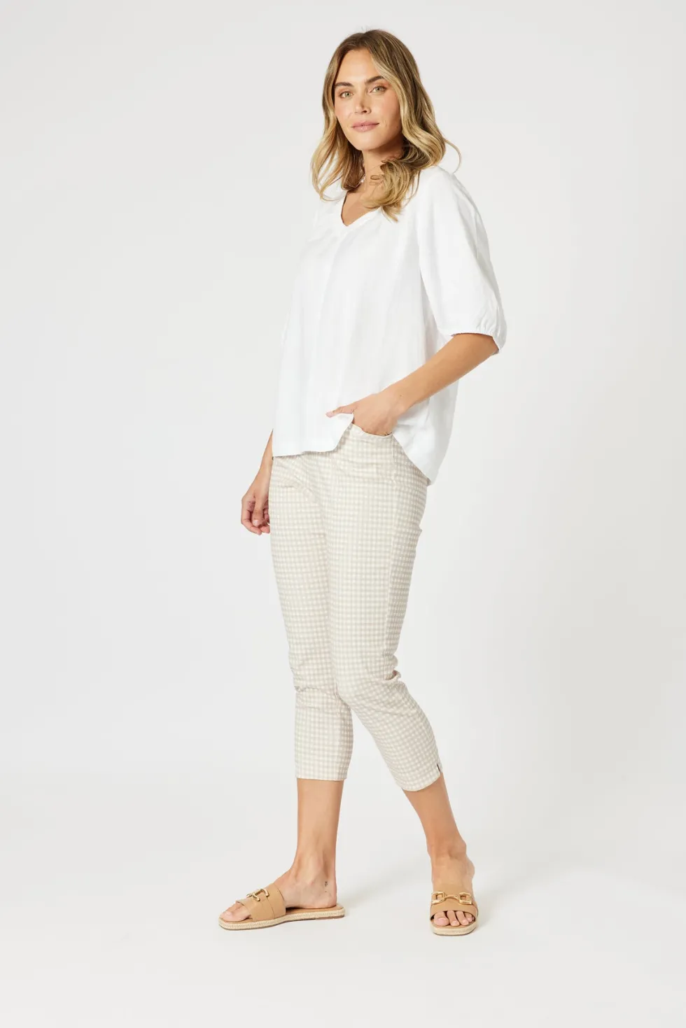 alexis-gingham-print-pant-na-PYOPCAhm-1.webp Pants Edit|Casual Pants>Gordon Smith Alexis Gingham Print Pant - Natural