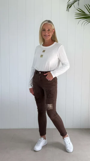 Pants Edit|Jeans>Threadz All That Jazz Applique Jean - Chocolate