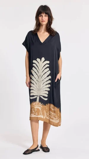 Kaftans & Tunics|Midi Dresses>Lauren Vidal Ambra Printed Caftan Dress - Black