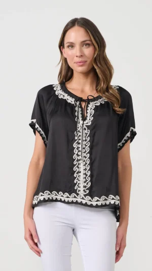 Blouses|Caju>Caju Applique Beadwork u0026 Neck Tie Blouse