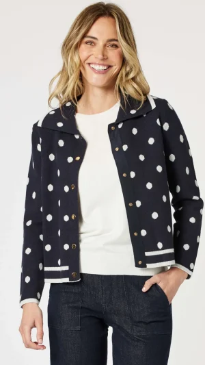 Knitwear|Gordon Smith>Gordon Smith Ascot Spot Cardigan - Navy/White
