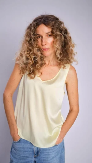 Tops|Tops>Mos Mosh Astrid V Neck Silk Tank -French Vanilla