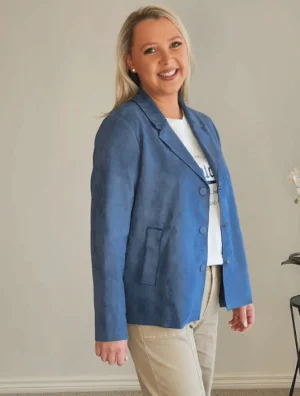 Jackets|Threadz>Threadz Avenue Faux Suede Jacket - Indigo