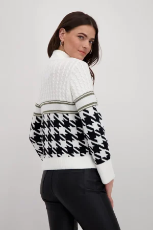 Knitwear|Monari>Monari Black u0026 White Stand Up Collar Pullover