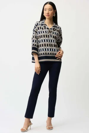 Pants Edit|Joseph Ribkoff>Joseph Ribkoff Blue Horizon Jacquard Straight Pull On Pants - Navy 261148