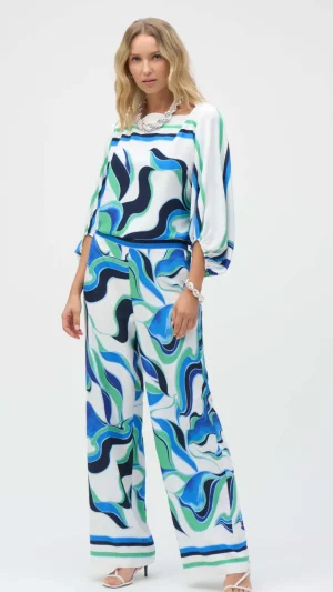 Pants Edit|Dress Pants>Joseph Ribkoff Bon Voyage Woven Abstract Print Wide-Leg Pants 252084