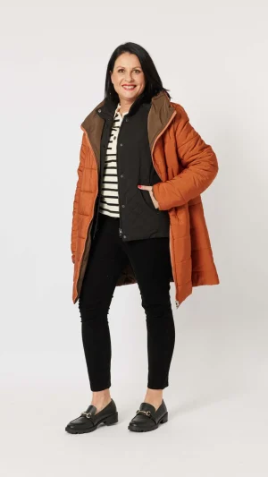 Jackets|Gordon Smith>Gordon Smith Bowral Reversable Puffer - Chocolate/Paparika Size 10