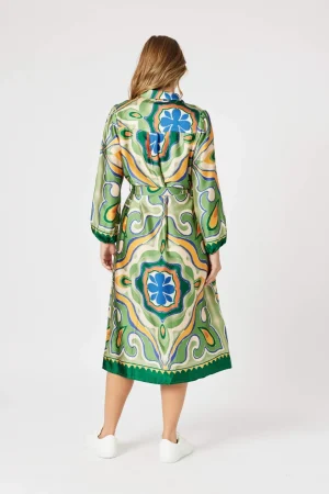 Threadz|Plus Size - Curves 16-20>Threadz Brooklyn Print Button Dress - Khaki Multi