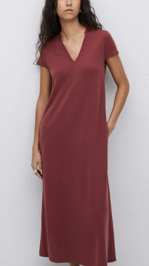 Midi Dresses|Yerse>Yerse Burgendy Cap Sleeve Midi Dress