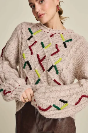 Knitwear|POM Amsterdam>POM Amsterdam Cable Soft Pink Sweater