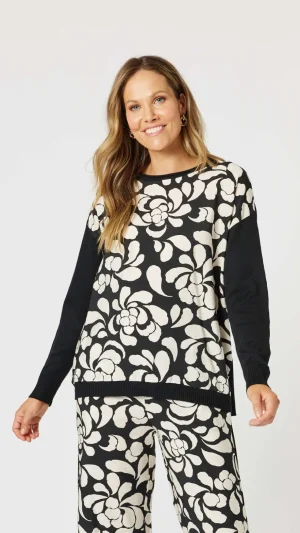 Knitwear|Hammock & Vine>Hammock u0026 Vine Casablanca Floral Print Knit - Black/Chalk