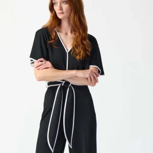 Jumpsuits|Festive Fits>Joseph Ribkoff Casablanca Scuba Crepe Belted Jumpsuit - Black/Vanilla 242082 Size 14