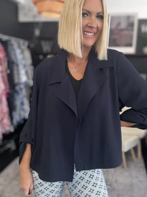 Jackets|Joseph Ribkoff>Joseph Ribkoff Casablanca Woven Boxy Cover Up -Midnight Blue  242059