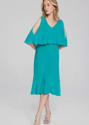 Midi Dresses|Festive Fits>Joseph Ribkoff Chiffon Fit n Flare Signature Dress - Ocean Blue 241706