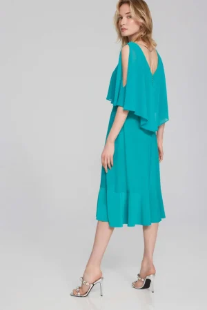 Midi Dresses|Festive Fits>Joseph Ribkoff Chiffon Fit n Flare Signature Dress - Ocean Blue 241706