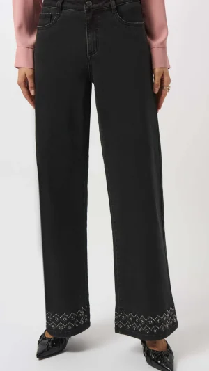 Pants Edit|Jeans>Joseph Ribkoff City Line Classic Wide Leg Stretch Denim Jeans - Charcoal Grey 253988