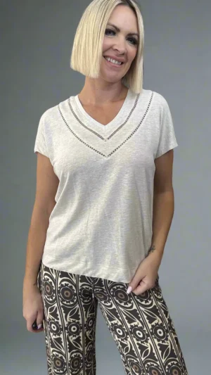 Tees|Mos Mosh>Mos Mosh Coel V Neck Tee - Cement