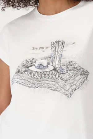 Tees|Shirts Edit>Monari Cowboy Boots T-Shirt - Blue/White