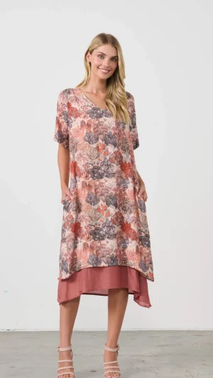 Holmes & Fallon|Plus Size - Curves 16-20>Holmes u0026 Fallon Double Layer Native Trees Printed  Dress