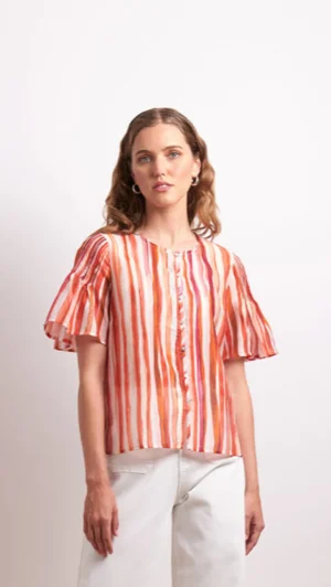 Sleeved Dresses|Blouses>Neris Draw The Line Blouse - Koi Stripe