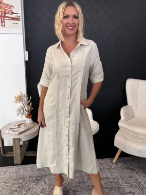 Midi Dresses>Madly Sweetly Echo Shirt Dress - Chalk