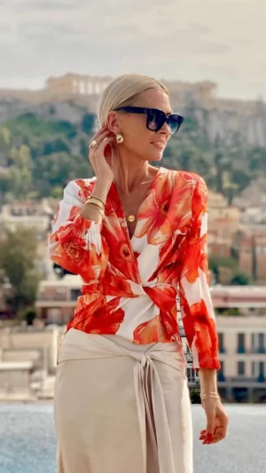 Blouses|Karmamia>Karmamia Elena Blouse - Maui Flower Peach