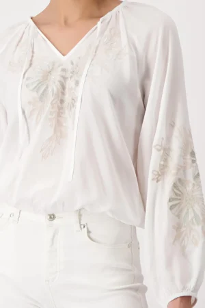 Blouses|Monari>Monari Emroidered Florals Blouse - Milk/Sand