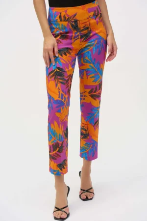 Pants Edit|Dress Pants>Joseph Ribkoff Endless Summer Millennium Tropical Print Straight Leg Pants 252231 Size 8