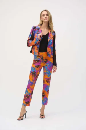 Pants Edit|Dress Pants>Joseph Ribkoff Endless Summer Millennium Tropical Print Straight Leg Pants 252231 Size 8