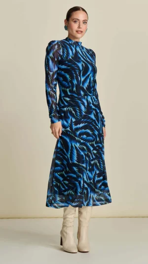 POM Amsterdam|Festive Fits>POM Amsterdam Feathers Blue mesh Dress