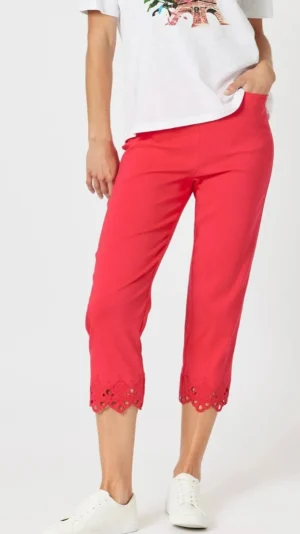 Pants Edit|Dress Pants>Gordon Smith Fleur Broderie Hem Pant - Red