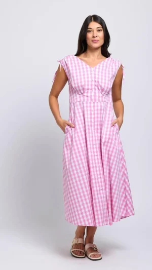 Midi Dresses|FOIL>Foil Flip It Sun Dress - Pink Check