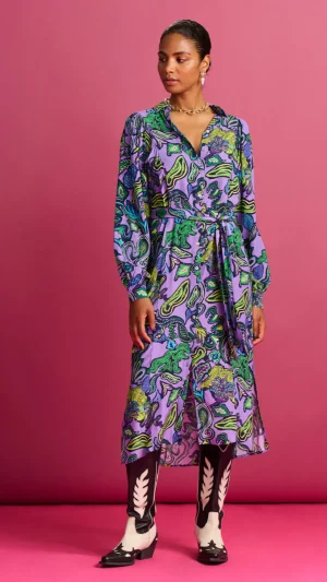 Shirts Edit|Shirt Dresses>POM Amsterdam Full Glow Lilac Midi Dress Size 12