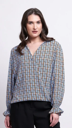 Tops|Tops>Foil Gala Twist Blouse - Heart String Blue