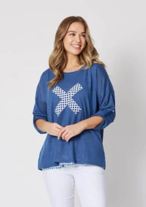 Tops|Tops>Threadz Gingham Cross Top 2 in 1 - Blue