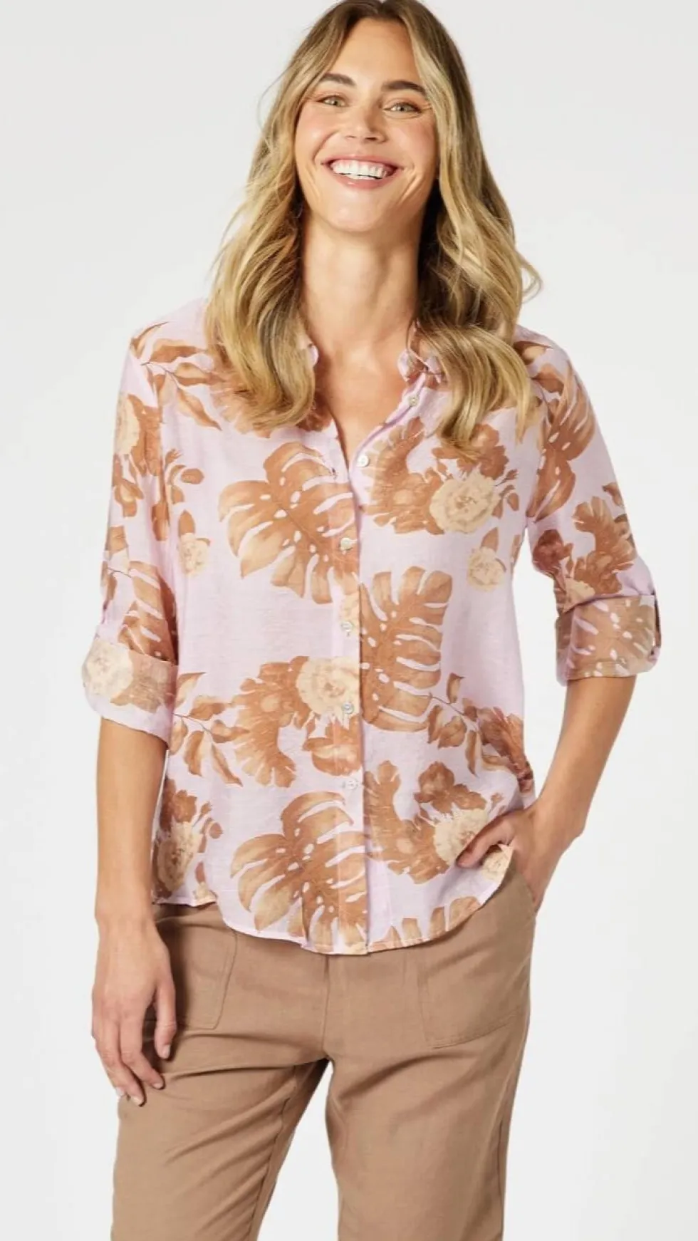 haiti-shirt-pinknatural-LYPTNaBV-0.webp Sleeved Dresses|Blouses>Gordon Smith Haiti Shirt - Pink/Natural