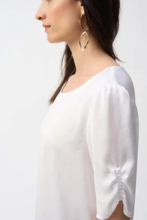Tops|Tops>Joseph Ribkoff Hammered Satin Straight Top - White 251119 Size 12