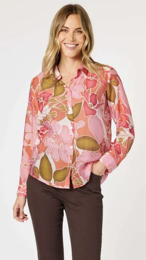 Shirts Edit|Gordon Smith>Gordon Smith Hunter Floral Print Sheer Shirt - Blush Multi