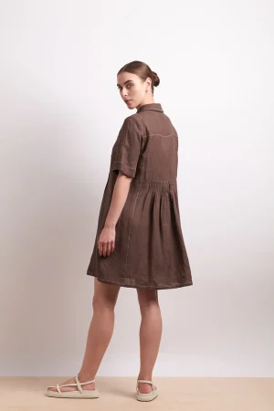 Maxi Dresses|Knee Length Dresses>Neris In Contrast Dress - Cocoa