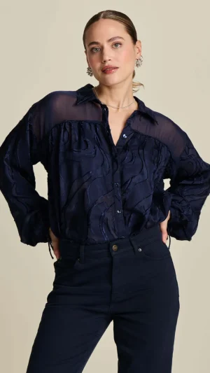 Blouses|POM Amsterdam>POM Amsterdam Jacquard Midnight Blue Blouse Size 14