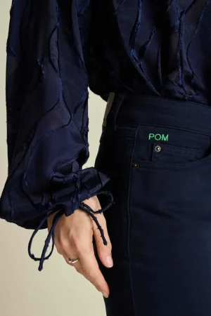 Blouses|POM Amsterdam>POM Amsterdam Jacquard Midnight Blue Blouse Size 14