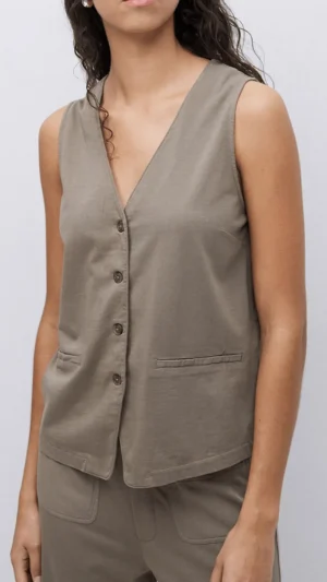 Knitwear|Jackets>Yerse Khaki Cotton Knit Vest