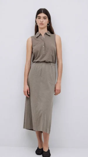 Skirts|Yerse>Yerse Khaki Slub Cotton Midi Skirt