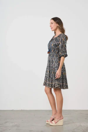 Maxi Dresses|Knee Length Dresses>Caju Kosmos Print Elastic Waist Dress