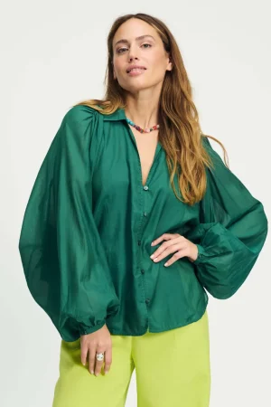 Shirts Edit|Shirt Dresses>POM Amsterdam Lena Meadow Blouse - Green