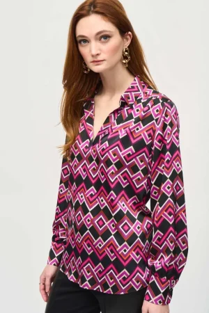Blouses|Joseph Ribkoff>Joseph Ribkoff Liberty Satin Geometric Top 243166