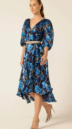 Wrap Dresses|Midi Dresses>Sacha Drake Linnee Wrap Midi Dress - Blue Iris