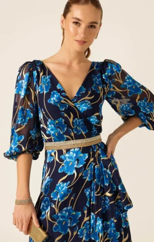 Wrap Dresses|Midi Dresses>Sacha Drake Linnee Wrap Midi Dress - Blue Iris