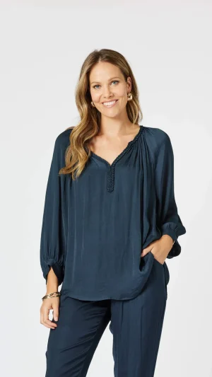Blouses|Hammock & Vine>Hammock u0026 Vine Lux Plait Top - Navy