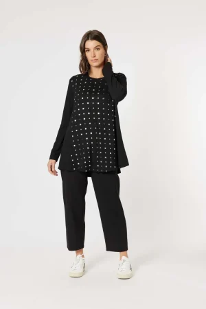 Tees|Clarity>Clarity Metallic Print Long Sleeve Tee - Black/Silver